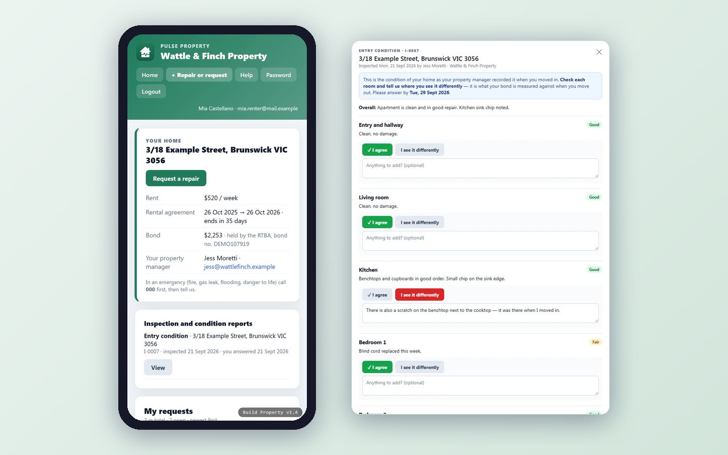 Renter portal: Repairs with photos, the condition report room by room, notices and offers, on any phone